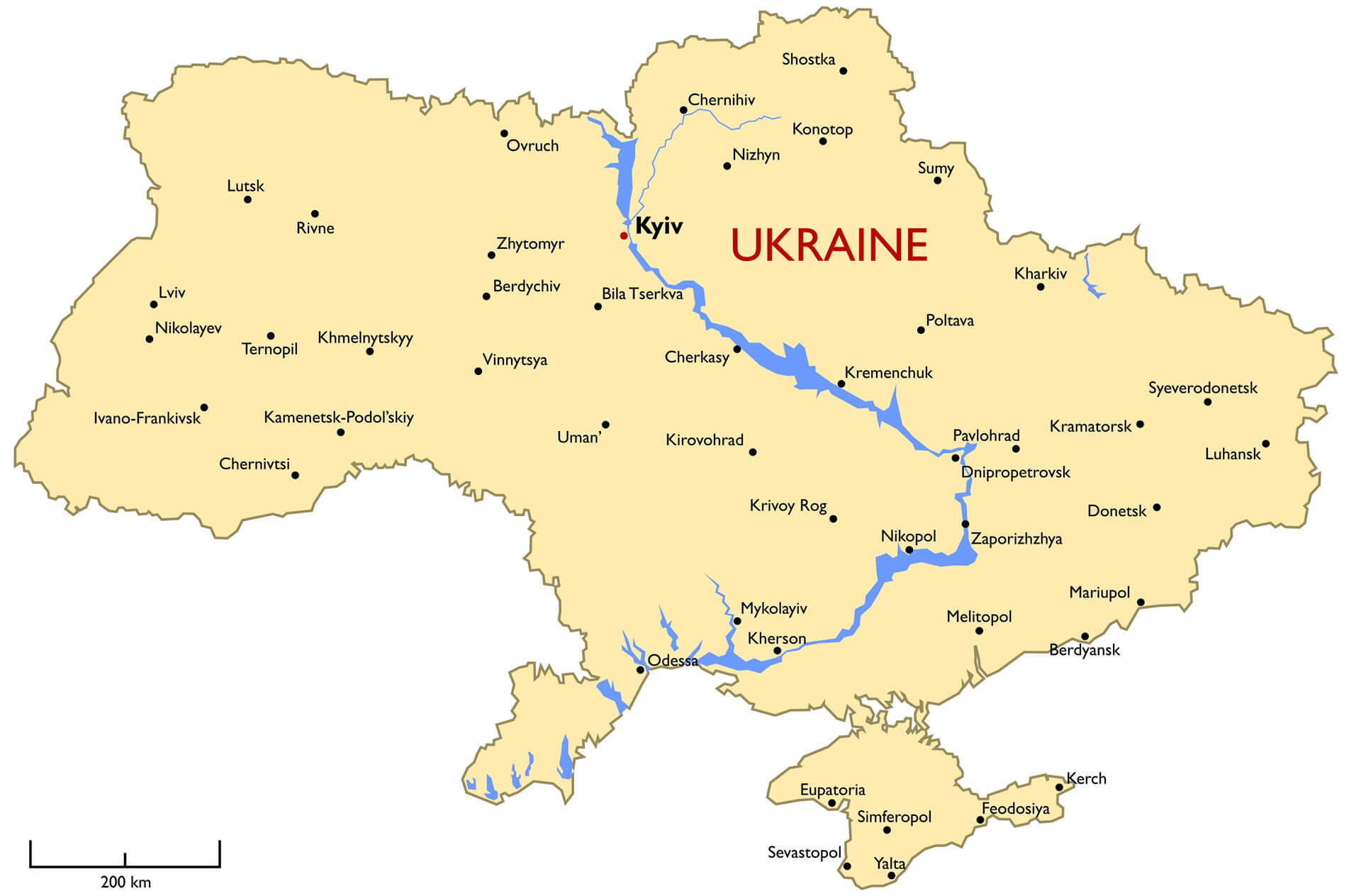 Ukrayna Büyük Şehirler Haritası